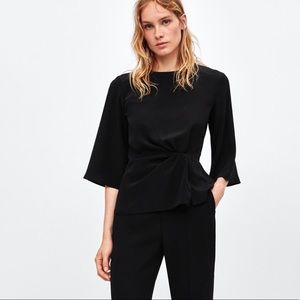 Zara black ruched fitted blouse